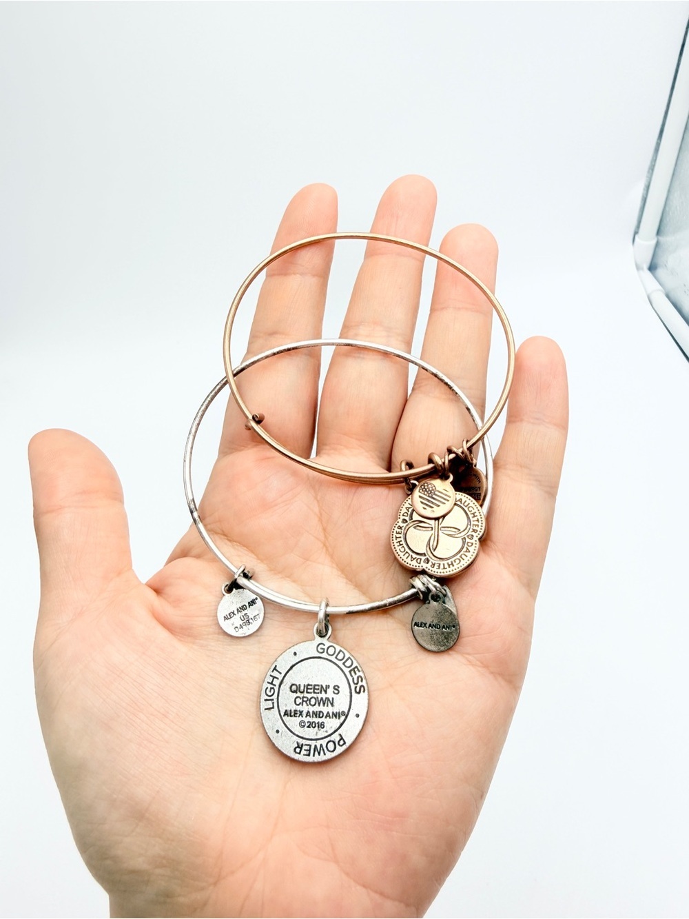 Set of 2 Alex and Ani Expandable Charm Bangles – Queen’s Crown & Daughter